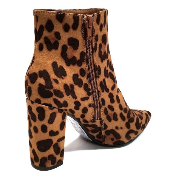New Leopard Chunky Heel Point Toe Booties Boots - Picture 2 of 2